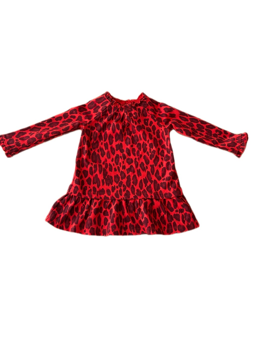 Kate Spade Baby Girl Red Leopard Dress Ruffle Hem Long Sleeve 12-18M